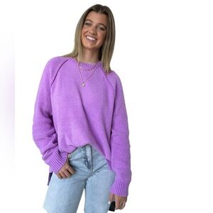 ZENANA Easily Enduring Chenille Knit Raglan Sweater Bright Lavender Various